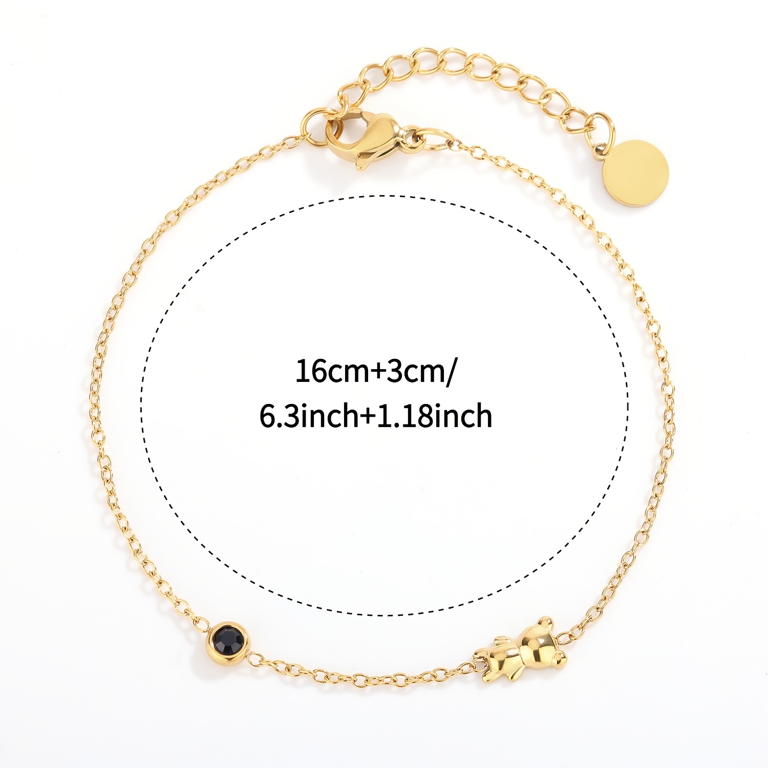Women's French-Style Bear Charm Bracelet with Black Stone Pendant